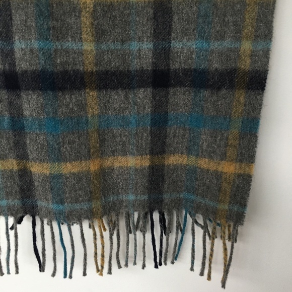 Louis Quatorze Plaid Scarf Wool Grey Blue Black Tartan Rectangle - Picture 2 of 5